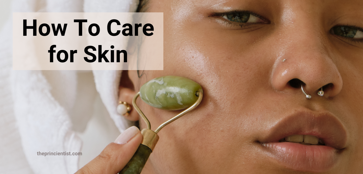 how to care for skin featured image - black woman using a massage roler on her face