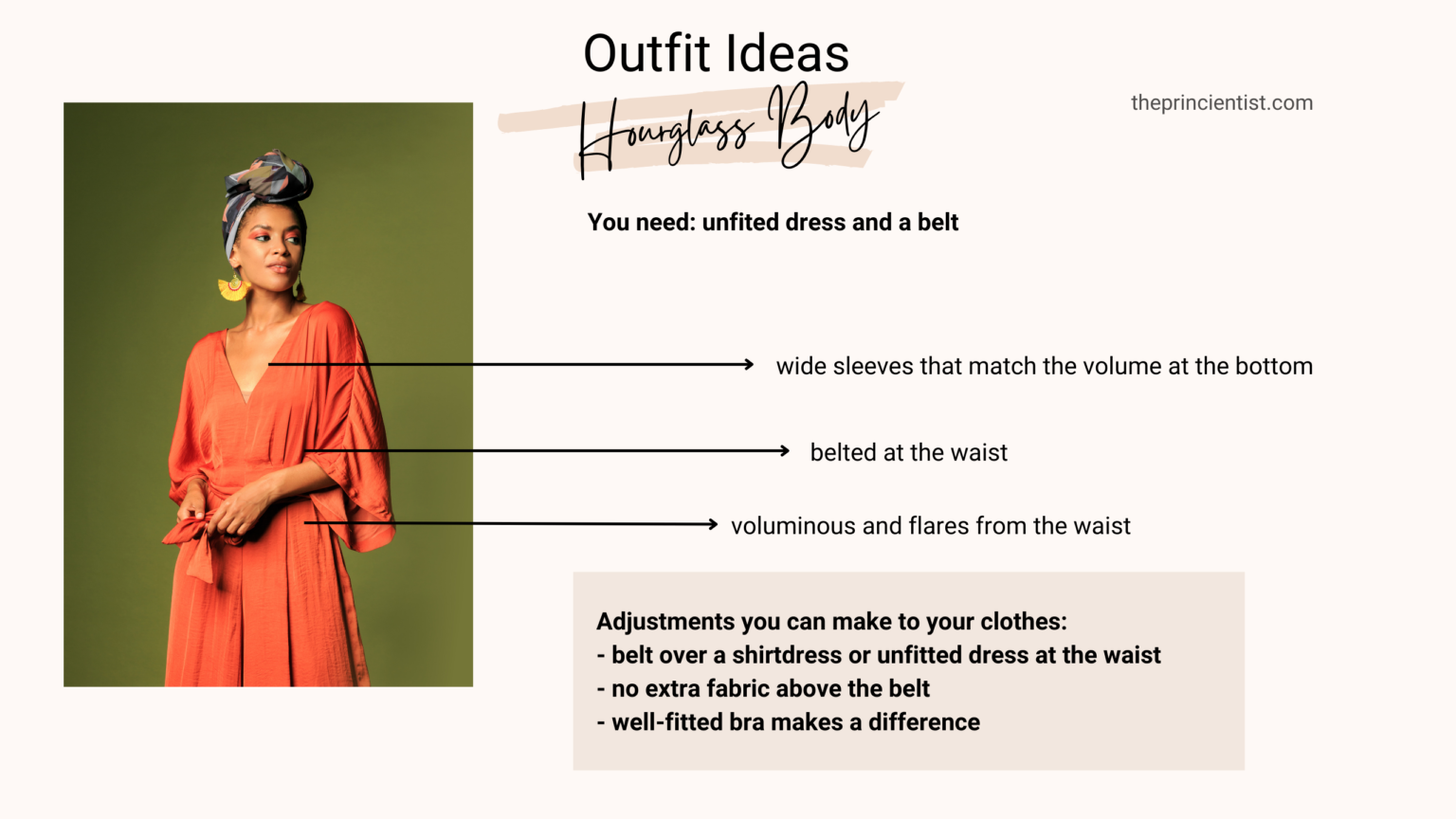 how to dress the hourglass body shape - outfit idea - you need an unfitted dress and a belt