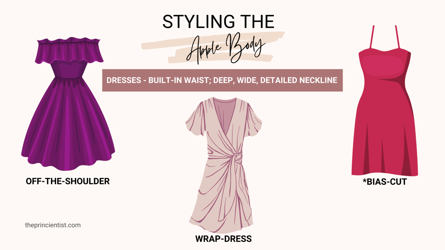 how to dress the apple shaped body - dresses: built-in waist, deep, wide and detailed neckline