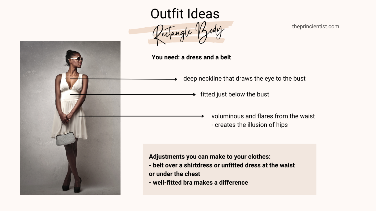 how to dress the rectangle body shape - outfit idea. you need a dress and a belt