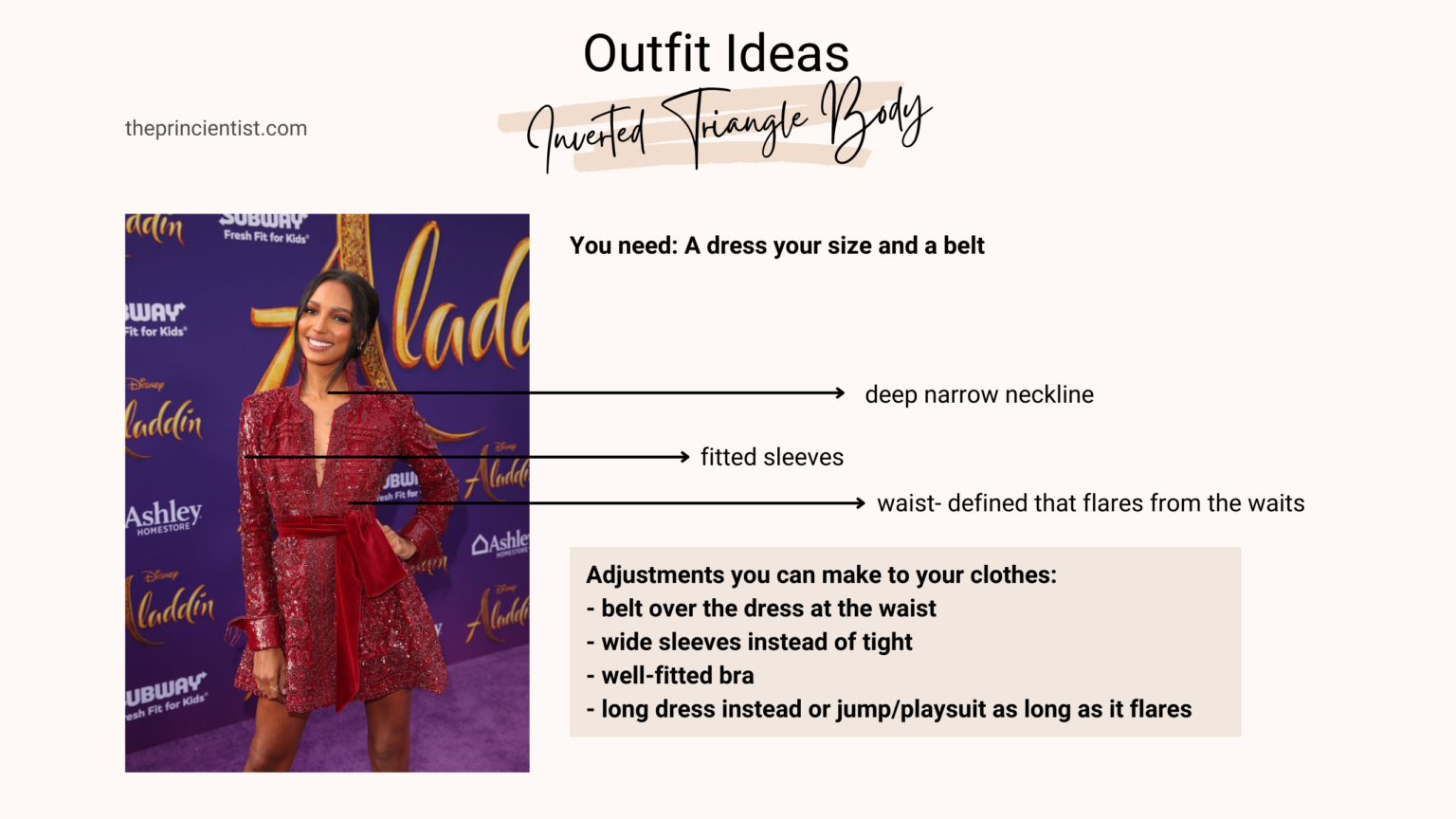 how to dress the inverted triangle - outfit ideas, you need a dress and a belt