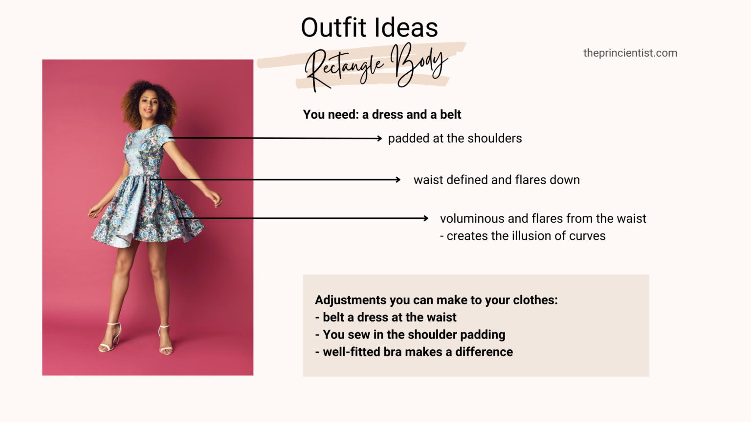 how to dress the rectangle body shape - outfit idea. you need a dress and a belt