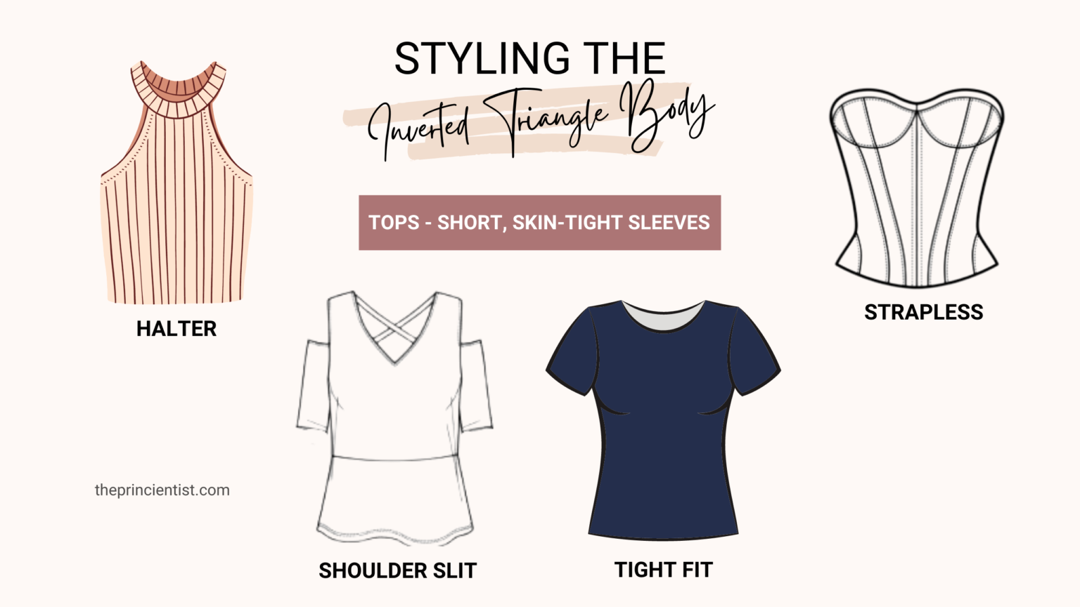 how to dress the inverted triangle body shape -tops short skin-tight sleeves