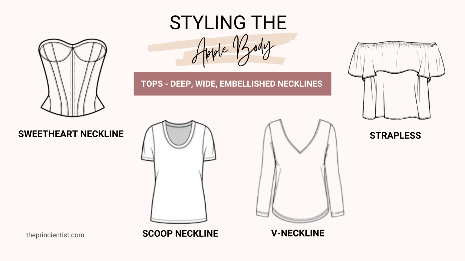 how to dress the apple shaped body - tops: wide, deep, embellished necklines