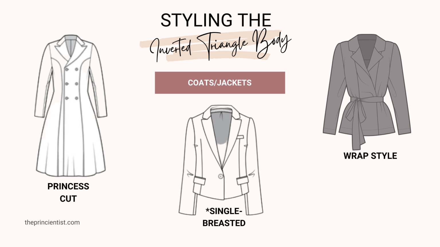 how to dress the inverted triangle body shape - coats/jackets