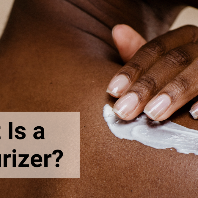 what is a moisturizer text - woman turned back applies cream on her shoulder