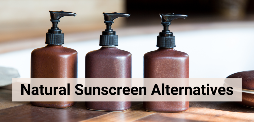 3 different body oils in line presented as possible natural sunscreen alternatives