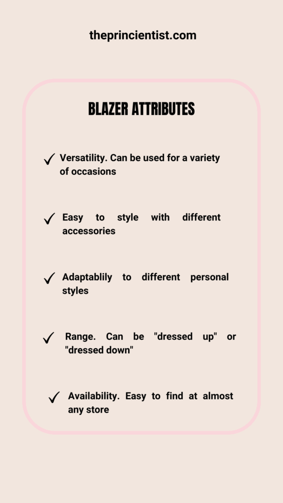 how to style a blazer, bullet point describing the different blazer attributes.