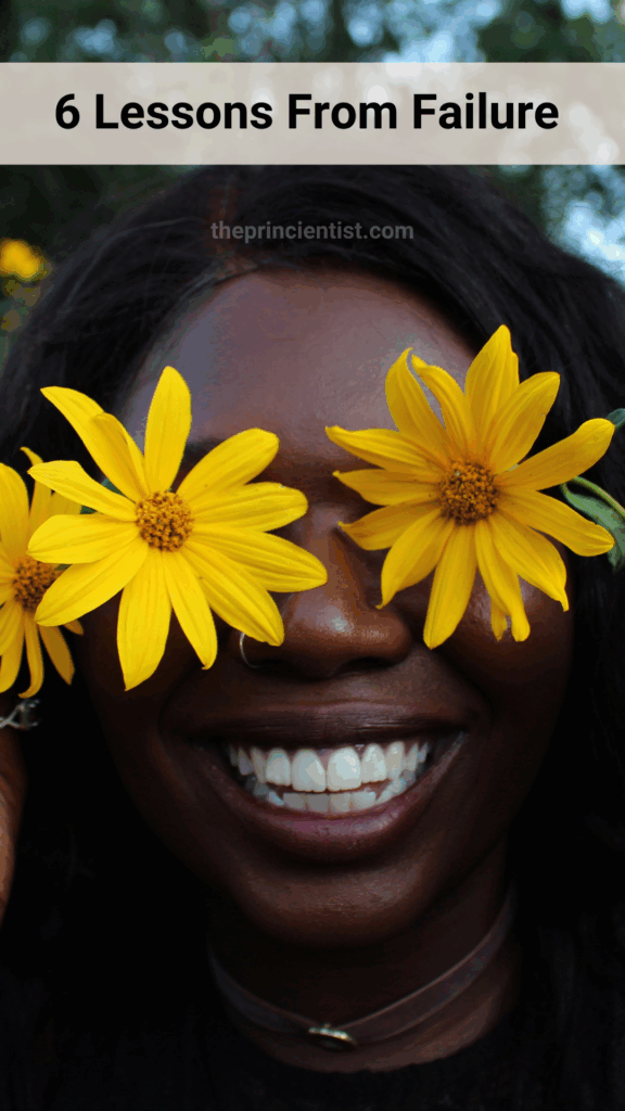 women wears two flowers over her eyes with a big smile. illustrative image from lessons from failure