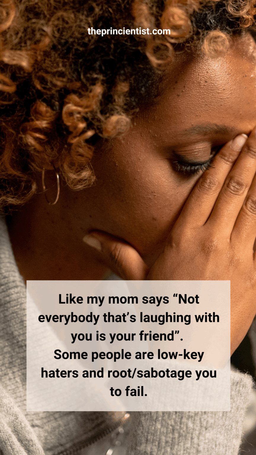 lessons from failure quote. woman holds her hands to her face in consolation. she is not crying but looks sad