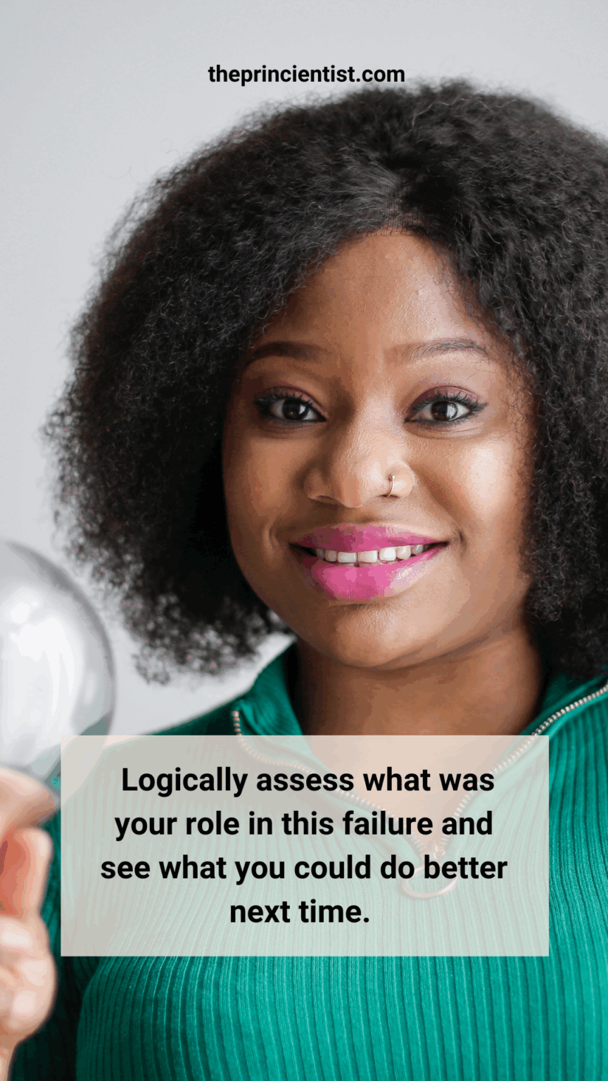 lessons from failure quote. woman smiles at the camera