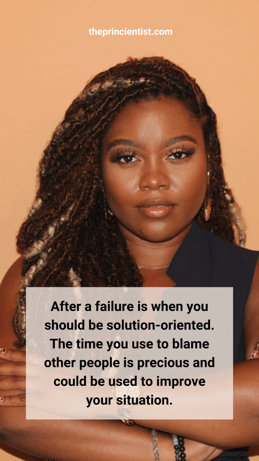 lessons from failure quote. woman crosses her arms with an ambitious attitude