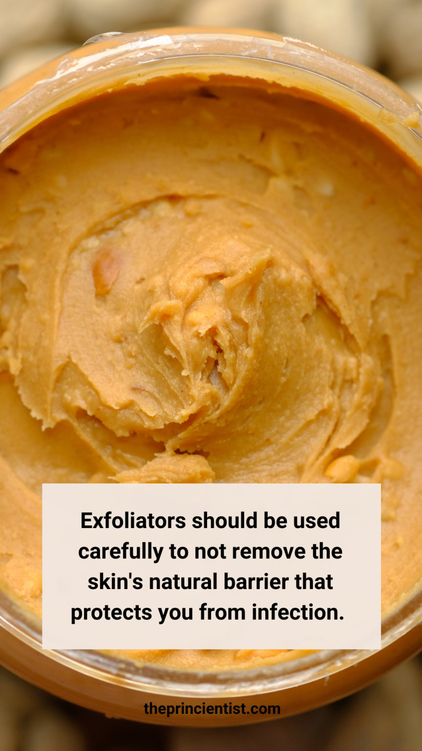 how to care - quote 3 - photo of an exfoliant, descriptiove. there is a quote expaling the right way to use the an exfoliator