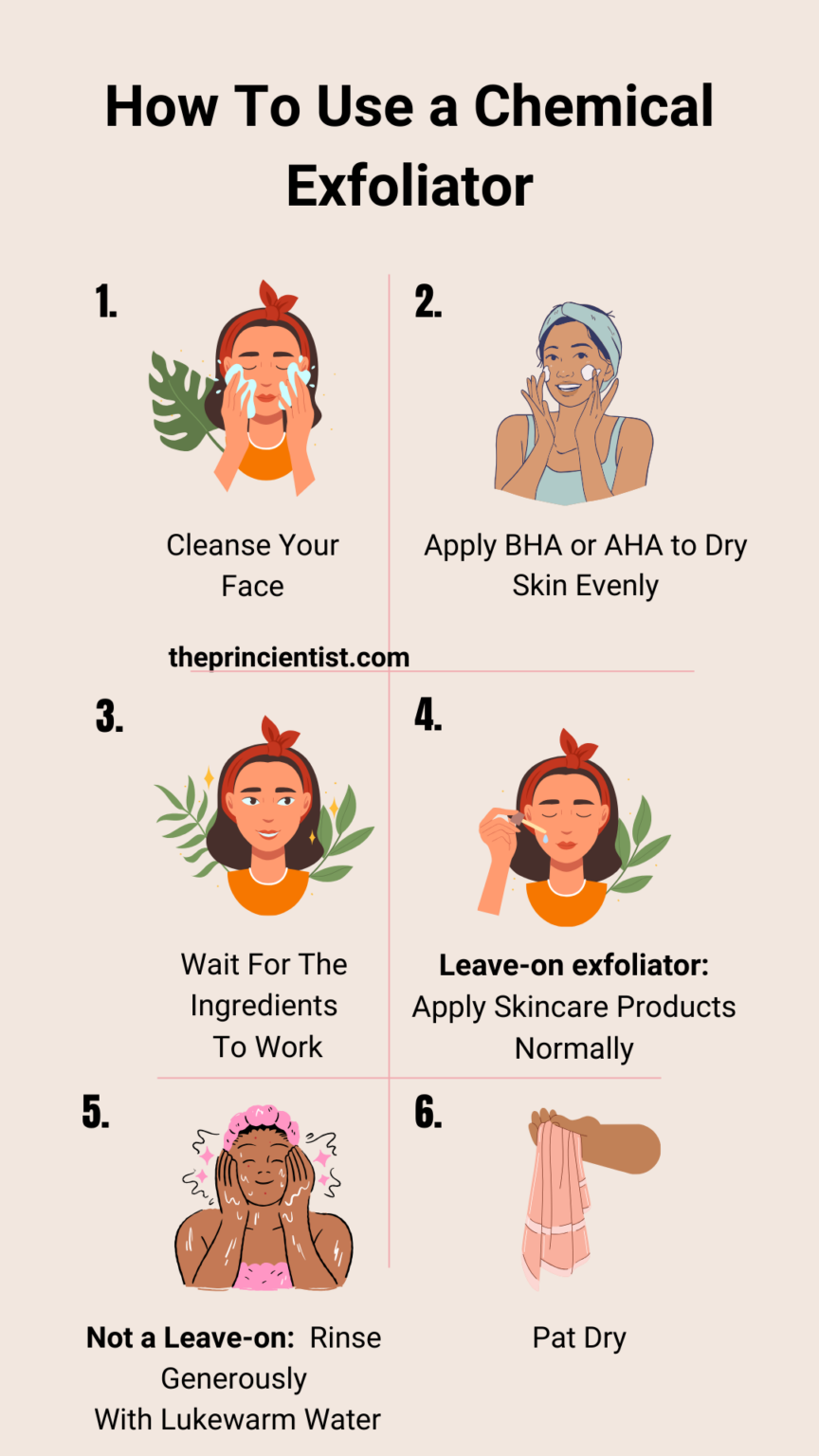 step by step with images on how to use a skin chemical exfoliator