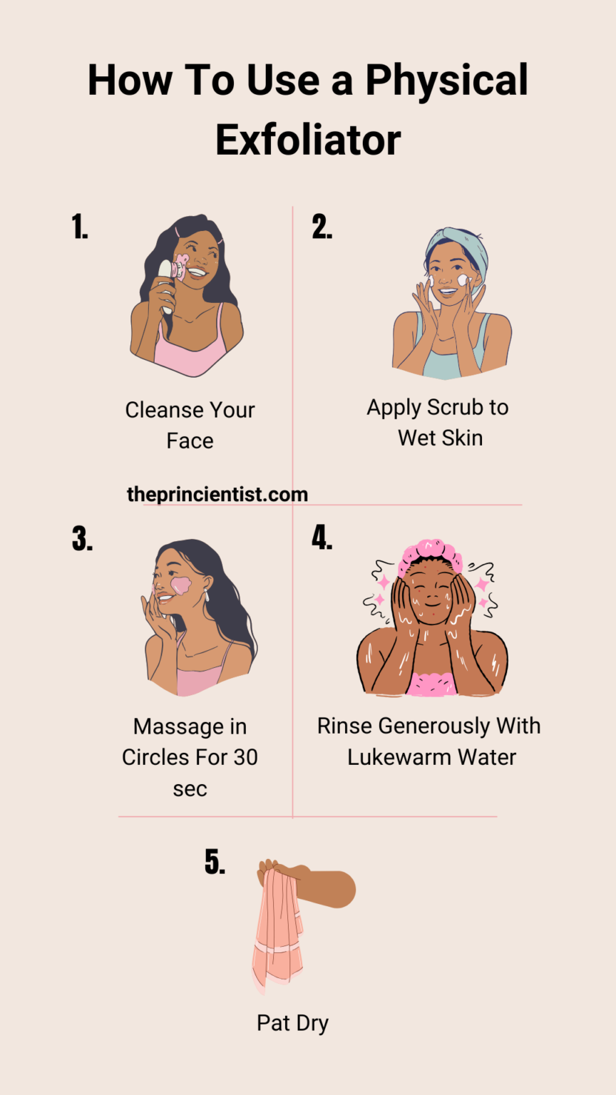step by step with images on how to use a skin physical exfoliator