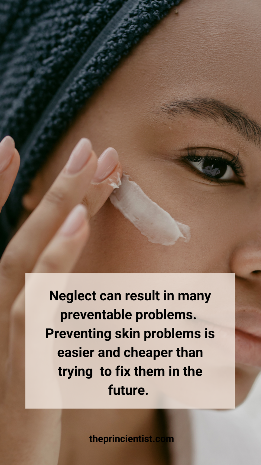 why is skincare important - quote 4 - woman applies a face cream with one finger on her right cheek.