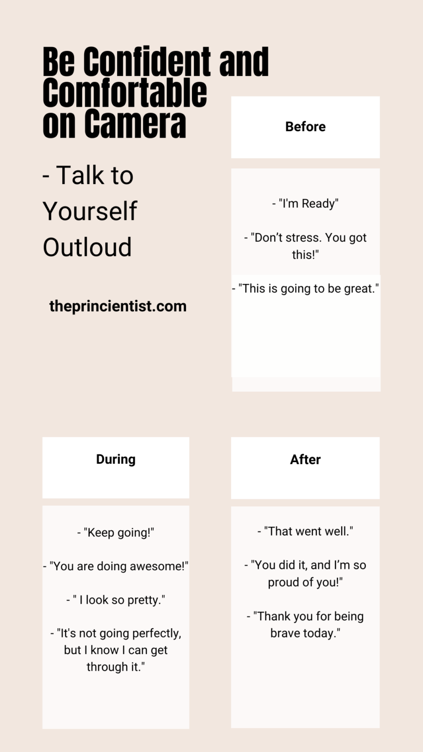 be confident on camera - you need to be prepared and talk to yourself before, during and after the photoshoot to remain motivated