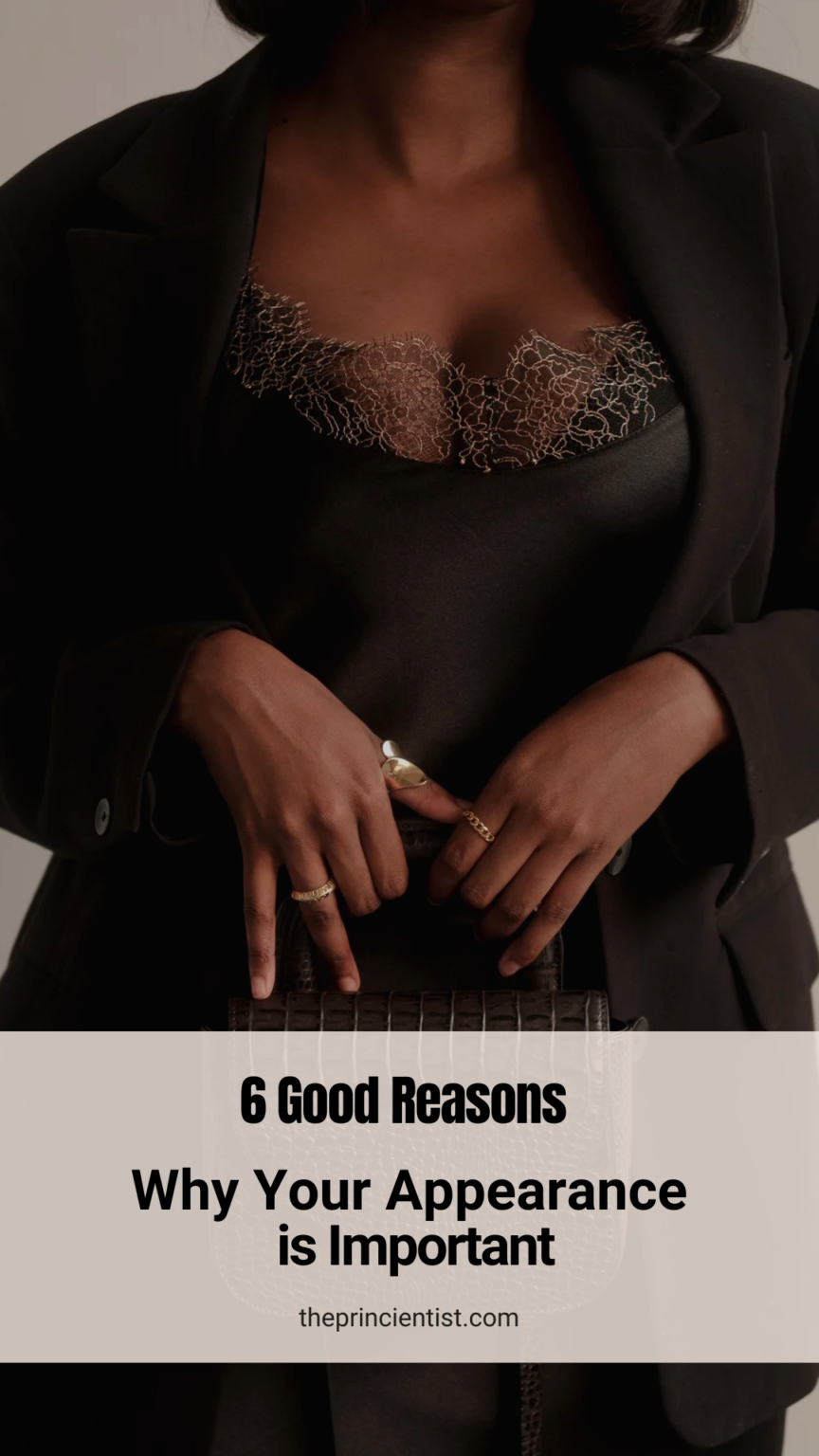 why is appearance important - woman holds a bag with both hands showiung it off